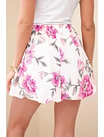 Dámske viskózové šortky s kvetinovým vzorom a viazaním v páse ružové