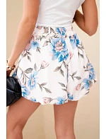 Dámske viskózové šortky s kvetinovým vzorom a viazaním v páse modré