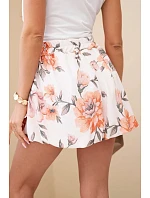 Dámske viskózové šortky s kvetinovým vzorom a viazaním v páse oranžové