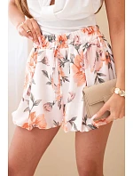 Dámske viskózové šortky s kvetinovým vzorom a viazaním v páse oranžové