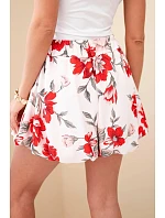 Dámske viskózové šortky s kvetinovým vzorom so zaväzovaním v páse červené