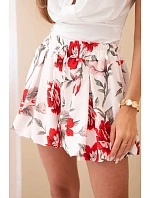 Dámske viskózové šortky s kvetinovým vzorom so zaväzovaním v páse červené