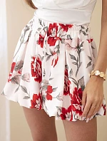 Dámske viskózové šortky s kvetinovým vzorom so zaväzovaním v páse červené