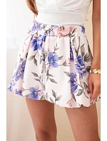 Dámske viskózové šortky s kvetinovým vzorom so zaväzovaním v páse fialové