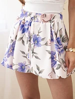 Dámske viskózové šortky s kvetinovým vzorom so zaväzovaním v páse fialové