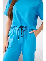 Dámska bavlnená blúzka s krátkym rukávom a teplákové nohavice tyrkysová