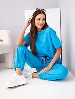 Dámska bavlnená blúzka s krátkym rukávom a teplákové nohavice tyrkysová