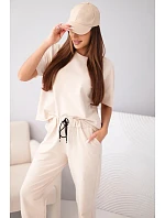 Dámska bavlnená blúzka s krátkym rukávom a tepláky béžová