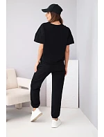 Dámske bavlnené tričko s krátkym rukávom a tepláky čierne