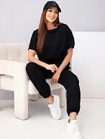 Dámske bavlnené tričko s krátkym rukávom a tepláky čierne