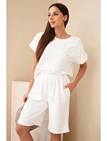 Dámske bavlnené tričko s krátkym rukávom a šortky s elastickým pásom ecru