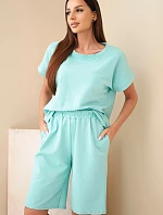 Dámske bavlnené tričko s krátkym rukávom a šortky s elastickým pásom mint