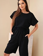 Dámske bavlnené tričko s krátkym rukávom a šortky s elastickým pásom čierne