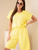 Dámske bavlnené tričko s krátkym rukávom a šortky s elastickým pásom žlté