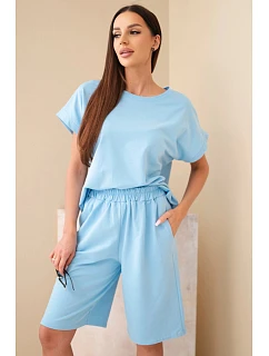 Dámska bavlnená blúzka s krátkym rukávom a šortky s elastickým pásom modré