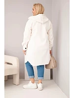 Dámský kabát Plus Size s kapucí model 22136539 na knoflíky světle béžový - K-Fashion