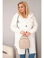 Dámský kabát Plus Size s kapucí model 22136539 na knoflíky světle béžový - K-Fashion