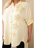 Dámská košile Plus Size z viskózy s květinovou výšivkou žlutá
