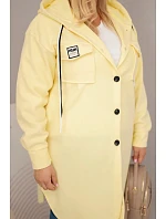 Dámský kabát Plus Size s kapucí model 22136651 na knoflíky žlutý - K-Fashion