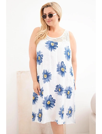 Dámské šaty Plus Size z viskózy s květinovým vzorem a krajkovým výstřihem bílé