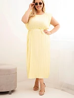 Dámské šaty Plus Size z viskózy, plisované s vázáním žlutá