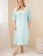 Dámské šaty Plus Size bavlněné mušelínové s výstřihem do V mentolová