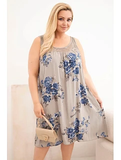 Dámske plus size viskózové šaty s kvetinovým vzorom a čipkovaným vrškom Fango