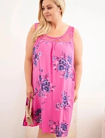 Dámské šaty Plus Size z viskózy s květinovým vzorem a krajkovým vrškem růžová