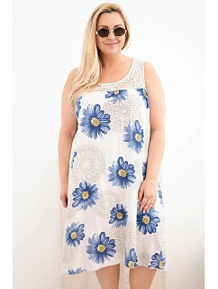 Dámské šaty Plus Size z viskózy s květinovým vzorem a krajkovým výstřihem béžová