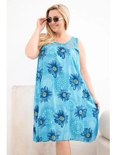 Dámské šaty Plus Size z viskózy s květinovým vzorem a krajkovým výstřihem tyrkysová