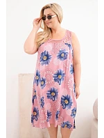 Dámské šaty Plus Size z viskózy s květinovým vzorem a krajkovým výstřihem tmavě růžová