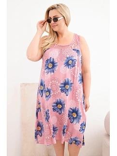 Dámské šaty Plus Size z viskózy s květinovým vzorem a krajkovým výstřihem tmavě růžová