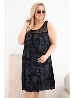 Dámské šaty Plus Size z viskózy s květinovým vzorem a krajkovým výstřihem černá