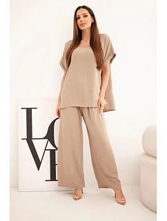 Dámský komplet Plus Size halenka a kalhoty s širokou nohavicí fango