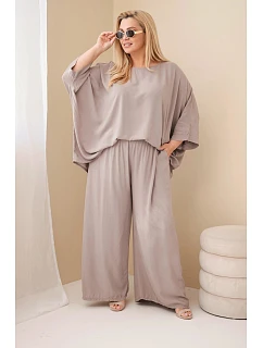 Dámský plus size viskózový komplet se širokými kalhotami a halenkou fango