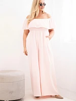 Dámske Plus veľkosť kombinéza s volánom a krátkymi rukávmi Powder Pink