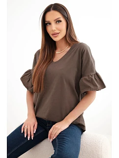 Dámská bavlněná halenka s výstřihem do V hnědá