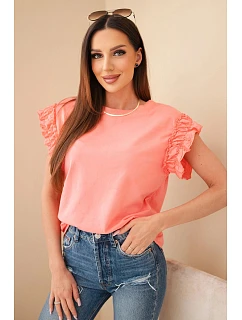 Dámská bavlněná halenka s nařaseným rukávem růžová