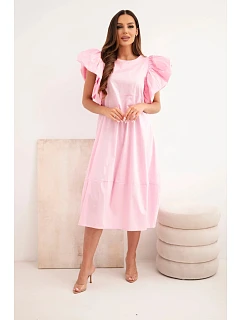 Dámske bavlnené šaty s volánovými rukávmi candy pink
