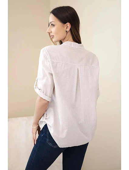 Dámská bavlněná košilová halenka s krátkým rukávem a model 22188241 béžová - K-Fashion
