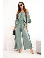 Dámský viskózový boho komplet s volány khaki Dámský viskózový boho komplet s volány khaki