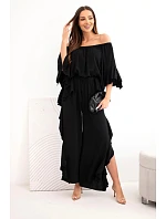 Dámský viskózový boho komplet s volány černý Dámský viskózový boho komplet s volány černý