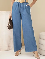 Dámske džínsy so širokými nohavicami a opaskom denim