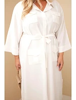 Dámské bavlněné košilové šaty Plus Size s páskem ecru