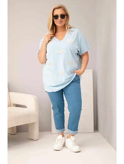 Dámská bavlněná halenka Plus Size s model 22185717 modrá - K-Fashion Dámská bavlněná halenka Plus Size s model 22185717 modrá - K-Fashion