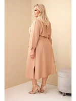 Dámské bavlněné košilové šaty Plus Size s páskem velbloudí barva