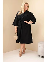 Dámské bavlněné košilové šaty Plus Size s páskem černá
