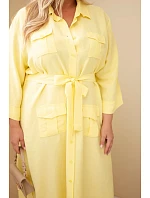 Dámské bavlněné košilové šaty Plus Size s páskem žlutá