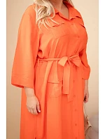Dámské bavlněné košilové šaty Plus Size s páskem oranžová