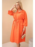 Dámské bavlněné košilové šaty Plus Size s páskem oranžová